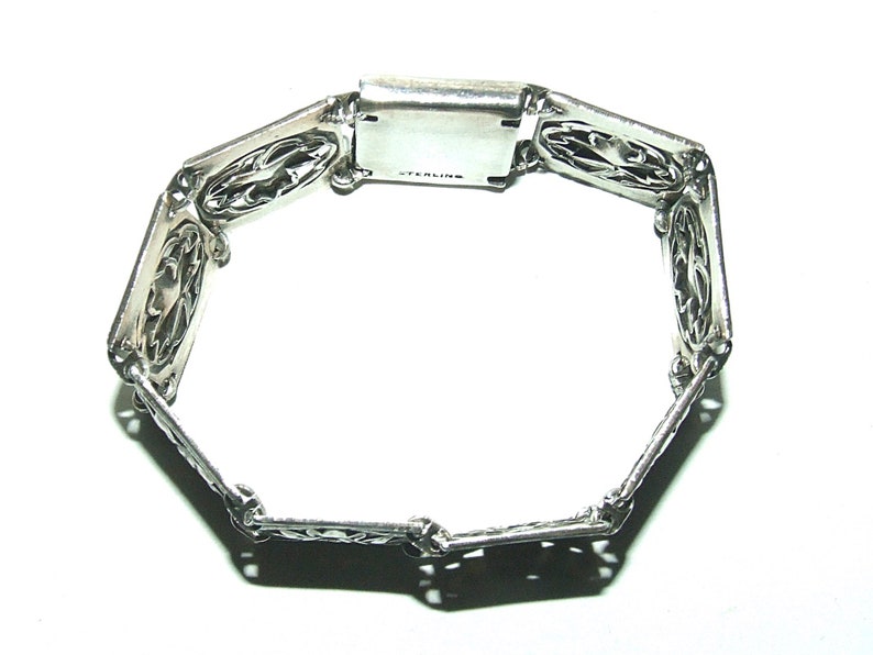 Vintage Mid Century Sterling Maple Leaf Panel Bracelet 6 12