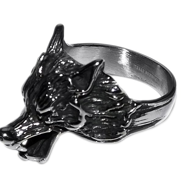 CLEARANCE Vintage 90s Style Goth Grunge Punk Biker Wolf Head GENUINE STAINLESS Steel Non Tarnish Unisex Ring