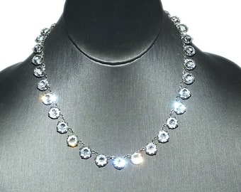 Antique Vintage Art Deco Crystal Paste Open Back Bezel Sterling Riviere Choker Necklace