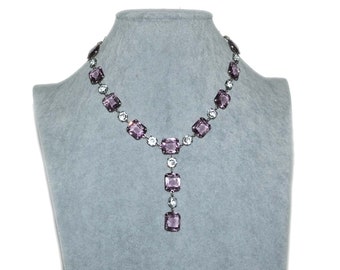 Antique Vintage Art Deco Fishel Nessler FN Co Lilac Purple Crystal Paste Open Back Bezel Stones Riviere Lavalier Necklace