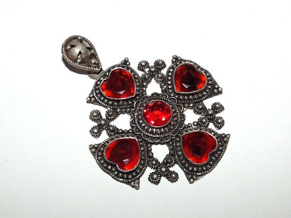 Vintage Ruby Red Crystal Paste Heart Shaped Five … - image 3