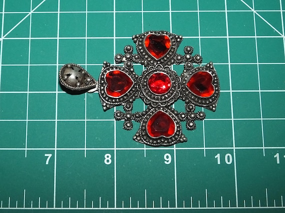 Vintage Ruby Red Crystal Paste Heart Shaped Five … - image 8