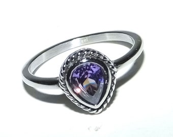 Vintage 90s Style Amethyst Purple CZ Pear Shaped Teardrop Braided Bezel Bali Style GENUINE STAINLESS Steel Non Tarnish Ring