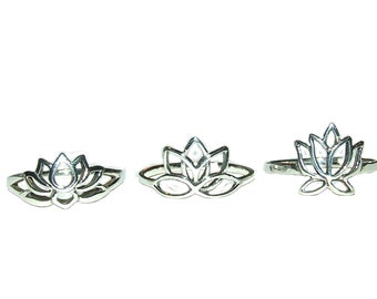 Vintage 90s Style Boho Goth Grunge Egyptian Lotus Flower Open Cutout Cut Out Dainty Sterling Ring Size 6 - 7 - 8