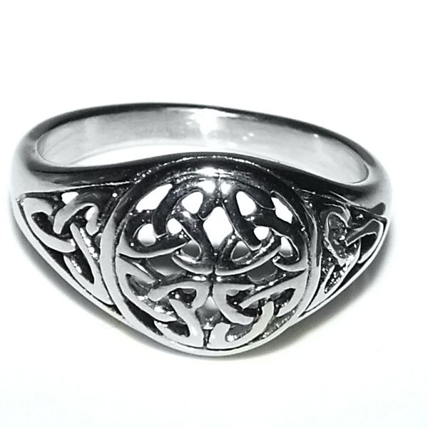 CLEARANCE Vintage 90s Style Boho Goth Grunge Celtic Triquetra Filigree Dome GENUINE STAINLESS Steel Non Tarnish Unisex Ring