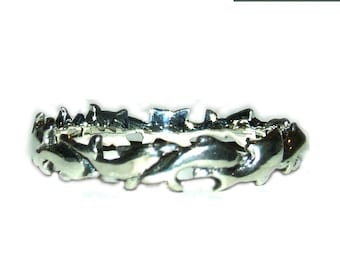 Vintage 90s Style Dancing Dolphins Sterling Silver 925 Eternity Ring