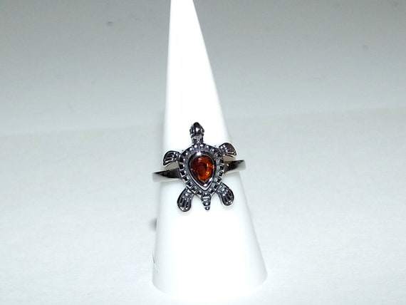 Vintage 90s Bali Style Sea Turtle Ruby Red Pear C… - image 5