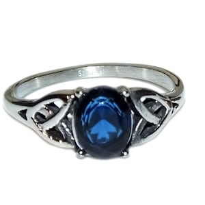 Vintage 90s Style Boho Goth Grunge Celtic Saphire Blue CZ Triquetra GENUINE Stainless Steel Non Tarnish Unisex Ring