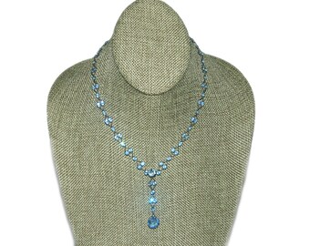 Antique Vintage Edwardian Art Deco Blue Paste Open Back Bezel Cluster Lavalier Dangle Necklace