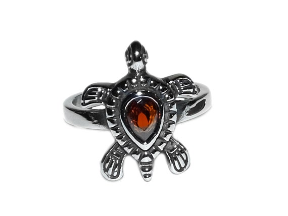 Vintage 90s Bali Style Sea Turtle Ruby Red Pear C… - image 1