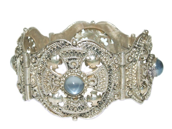 Vintage Blue Star Sapphire Paste Cabochon Jerusal… - image 1