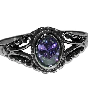 Vintage 90s Style Boho Goth Grunge Purple CZ Oval Bezel Bali Style GENUINE STAINLESS Steel Non Tarnish Unisex Ring