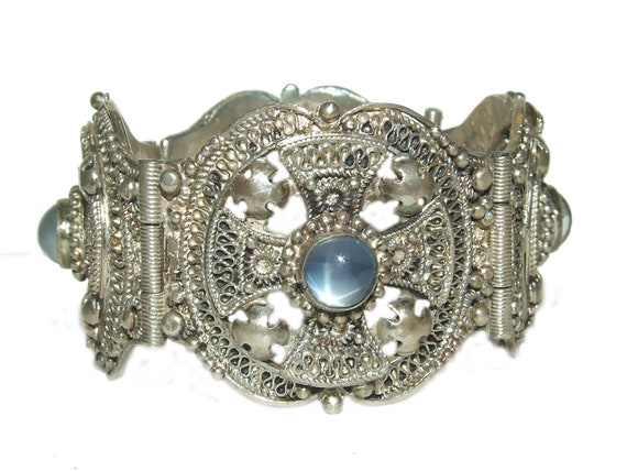 Vintage Blue Star Sapphire Paste Cabochon Jerusal… - image 2