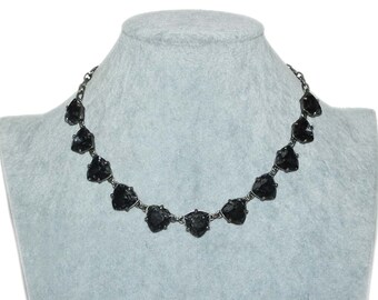 Antique Vintage Edwardian Art Deco Smoky Gray Crystal Paste Trillion Cut Geometric Open Back Bezel Necklace