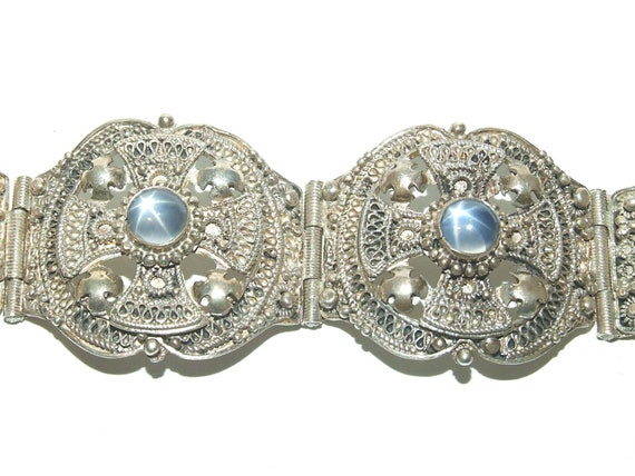 Vintage Blue Star Sapphire Paste Cabochon Jerusal… - image 6