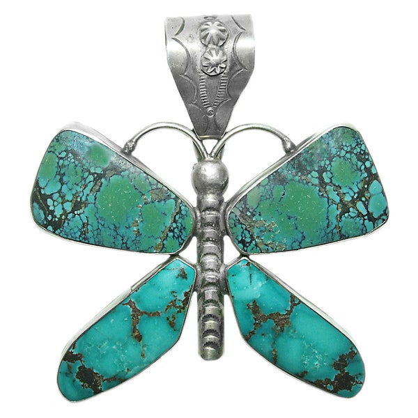 Vintage Native American Navajo Huge Turquoise Butterfly Sterling Pendant Rocki Gorman and Gary G. Sanchez