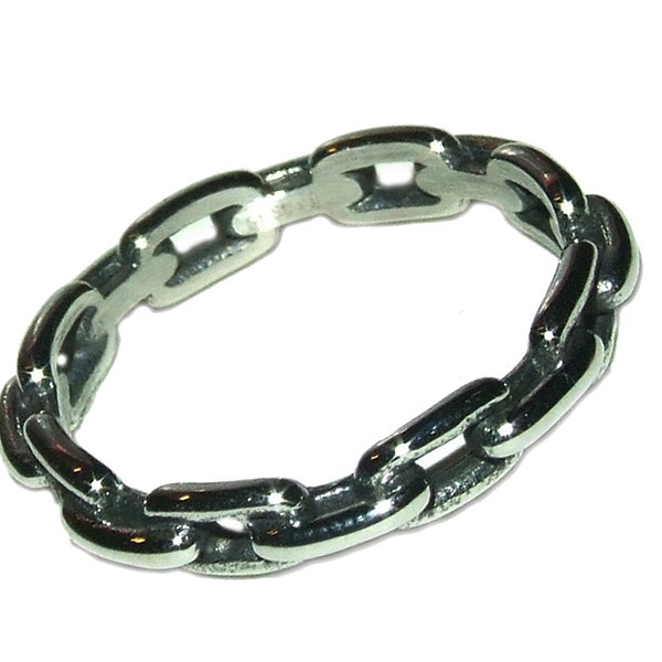 Vintage 90s Style Goth Punk Grunge Cable Link Chain GENUINE STAINLESS STEEL Non Tarnish Unisex 3.5mm Eternity Band Ring