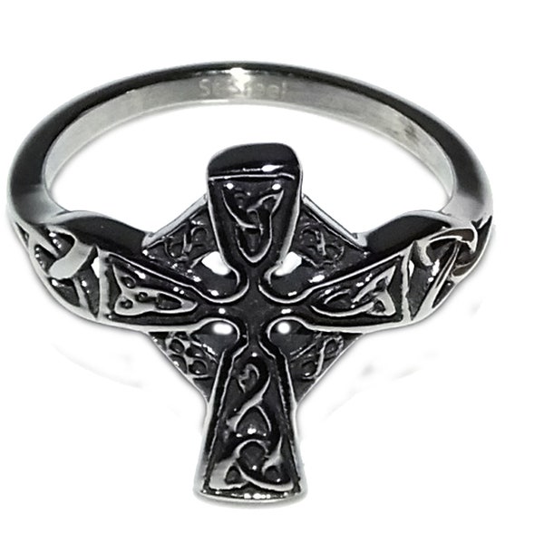 CLEARANCE Vintage 90s Style Goth Grunge Celtic Cross Triquetras GENUINE STAINLESS Steel Non Tarnish Unisex Ring