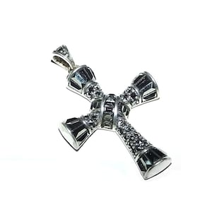 Vintage 90s Gothic Victorian Revival Large Multi Cut Marcasite Cross Sterling 925 Pendant