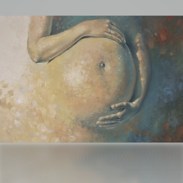 Ventre de bébé dans l’huile sur toile, femme enceinte peinture à l’huile peinte à la main, image originale unique