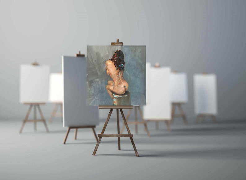 Female nude art in oil on cardboard, naked woman painting, erotic art, original unique image 5