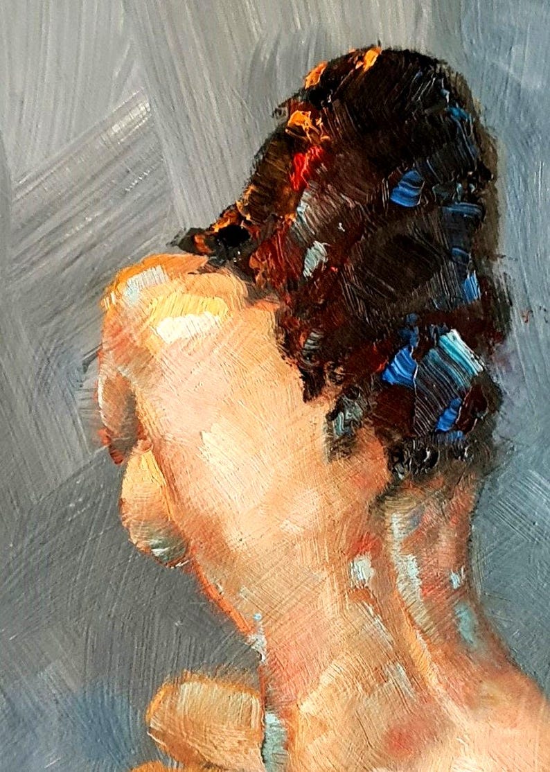 Female nude art in oil on cardboard, naked woman painting, erotic art, original unique image 2