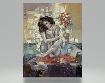 Weiblicher Akt in Öl auf Leinwand, erotische Kunst Original und Unikat