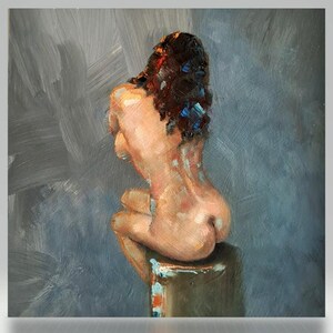 Female nude art in oil on cardboard, naked woman painting, erotic art, original unique image 10