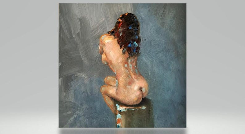 Female nude art in oil on cardboard, naked woman painting, erotic art, original unique image 10