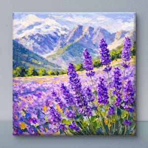 Lavendel und Berge in Öl auf Bestellung, Original Berglandschaft Ölgemälde, Lavendelfeld Ölmalerei