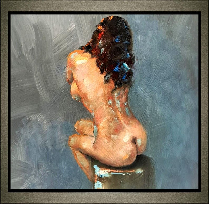 Female nude art in oil on cardboard, naked woman painting, erotic art, original unique image 9