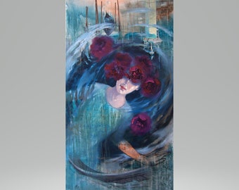 Original figurative painting in oil on canvas, surrealist painting, one-of-a-kind
