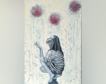 Figurative painting in oil on canvas, oil painting with woman, original, unique piece