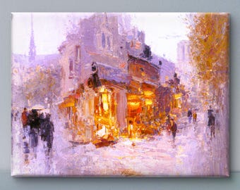 Urban Landscape – Original Oil Painting, Made to Order, Modern cityscape with glowing city lights – hand‑painted