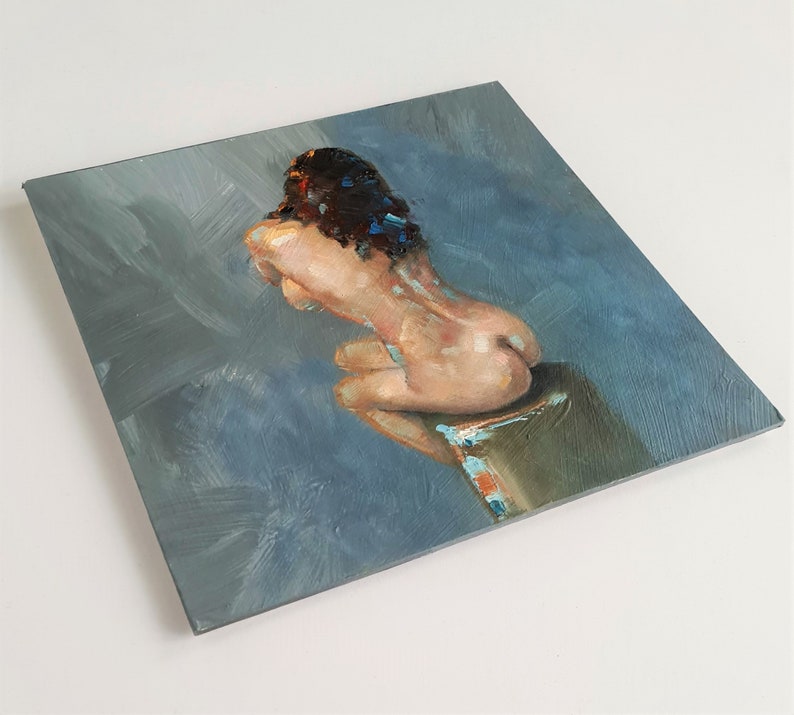 Female nude art in oil on cardboard, naked woman painting, erotic art, original unique image 3