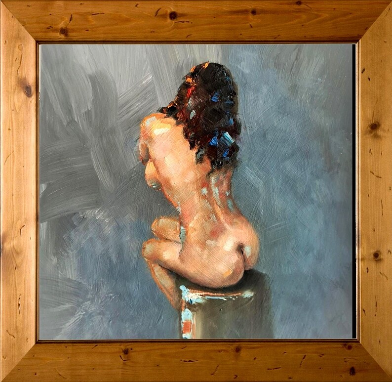 Female nude art in oil on cardboard, naked woman painting, erotic art, original unique image 8