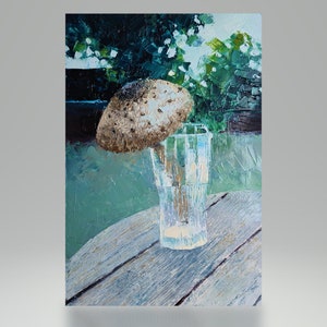 Nature morte aux champignons à l'huile sur carton, tableau impressionniste original et unique