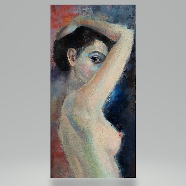 Female nude art in oil on canvas, naked woman painting, erotic art, original unique