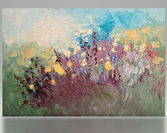 Blumenwiese Bild in Öl auf Leinwand, Landschaftsbild handgemalt Original Unikat