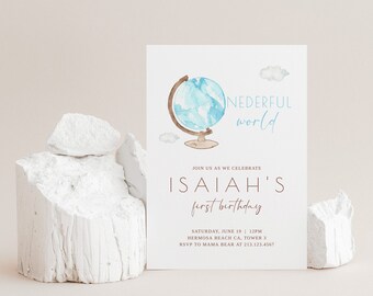 Travel Theme First Birthday Invitation: Globe Design (Digital Download)