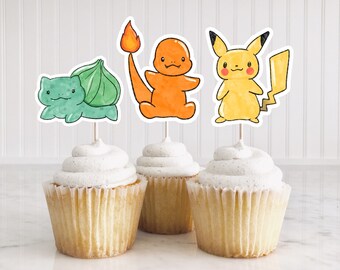 Pokemon cupcake toppers, Digital Cupcake Toppers, Pikachu Cupcake, Charmander Cupcake, Cute Pokemon Birthday