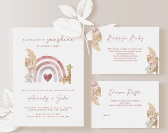 Boho Rainbow Baby Shower Invitation Set (Digital Invitation)