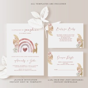 Rainbow Baby Shower Invitation Set, Boho Rainbow Baby Invitation, Rose Gold Rainbow, Modern Minimal Rainbow Baby Shower, Digital Invitation