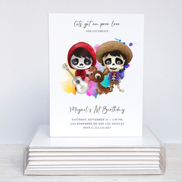 Coco Birthday Invitation, Dia de Muertos Birthday, Day of the Dead Modern Birthday, Minimalist Coco Party Invitation