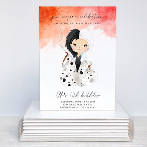 Villain Birthday Invitation, Cruella Birthday, Mistress of Evil Birthday, Minimalist Modern Villain, Halloween Birthday