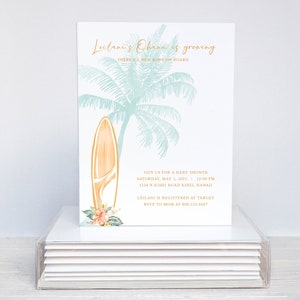 Baby on Board Invitation, Surfboard Baby Shower, Luau Baby Shower, Summer Baby Shower, Ohana is growing