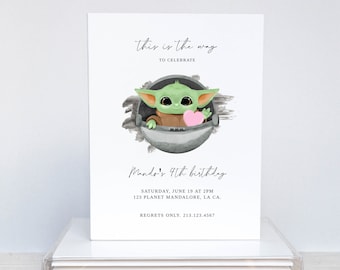 Baby Yoda Birthday Invitation, Grogu Birthday, Mandalorian Birthday, Minimalist Modern Star Wars, Modern Kids Birthday, Digital Invitation,