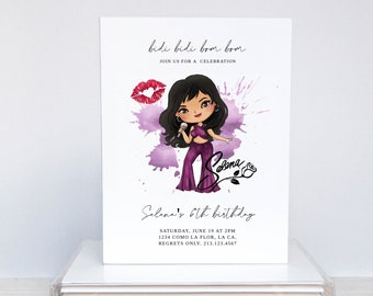 Selena Birthday Invitation, Selena Modern Minimalist Birthday, Cute Selena Drawing Invitation, Como La Flor Invite, Bidi Bidi Bom Bom