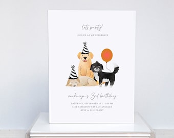 Dog Birthday Party Invitation: Modern Minimalist Theme (Editable)