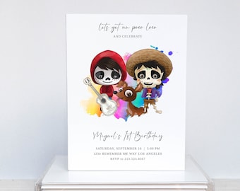 Coco Birthday Invitation, Dia de Muertos Birthday, Day of the Dead Modern Birthday, Minimalist Coco Party Invitation